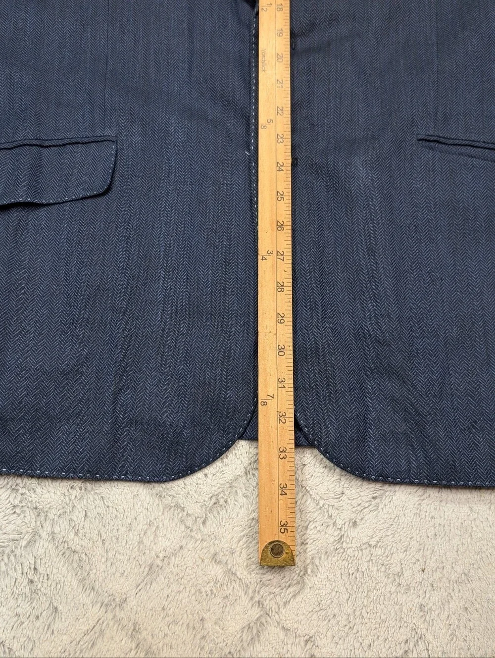Robert Graham Jacket Mens 42R Blue Herringbone Linen Blend Unstructured Blazer